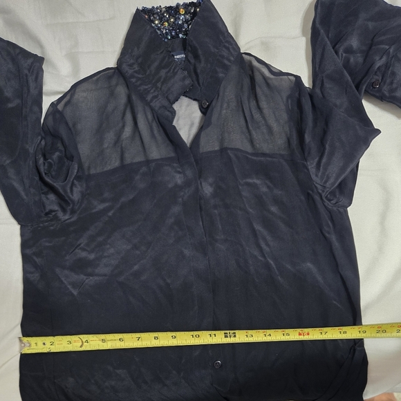 French Connection Silk Button Up Dress Long Sleeve With Sequins Detail Sz 2 - Picture 10 of 12